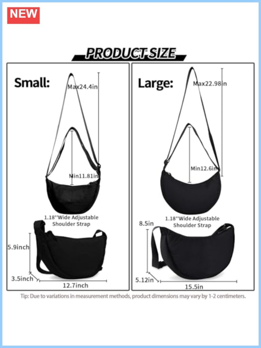 Nylon Crescent Crossbody Bag Small Travel Sling Hobo Purse Adjustable Strap - Picture 2 of 6